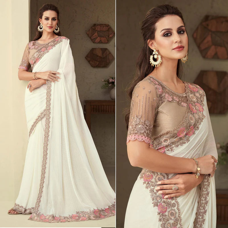 Off-white floral designer saree