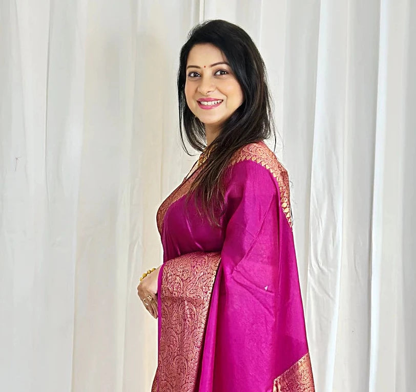 Semi banarasi warm silk - Rani pink