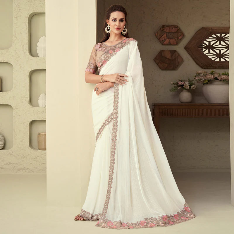 Off-white floral designer saree