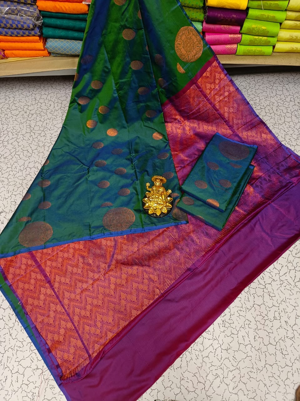 Metalic green soft silk saree