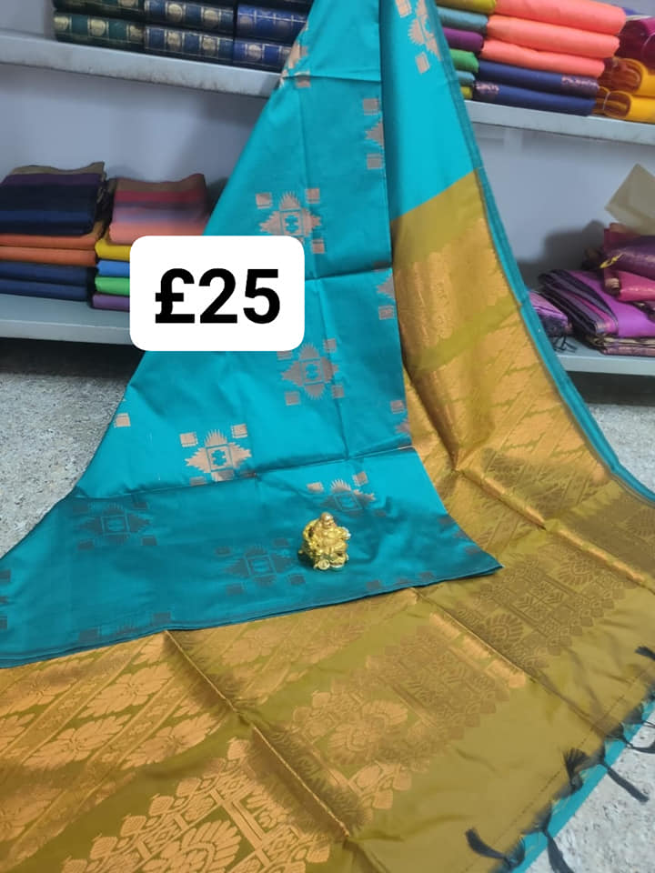 Blue and Yellow soft silk saree