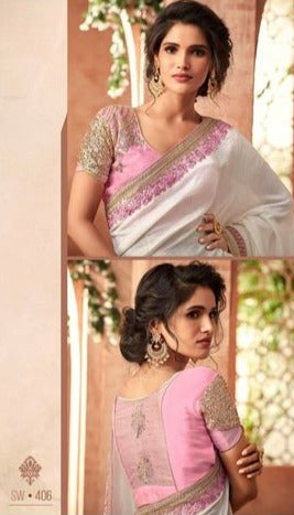 Off White and sweet pink desginer saree