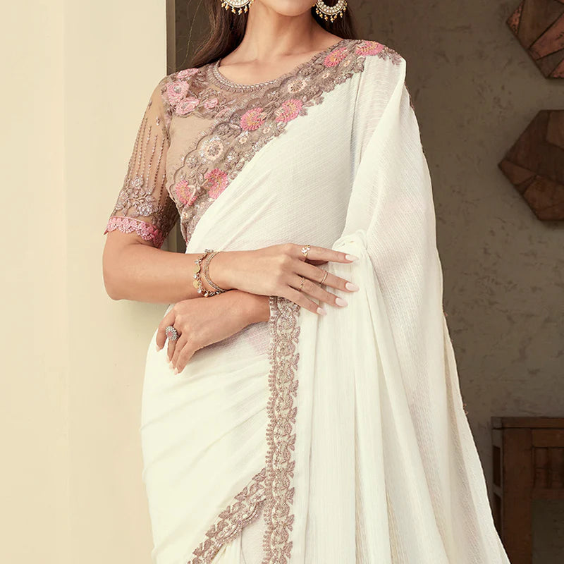 Off-white floral designer saree