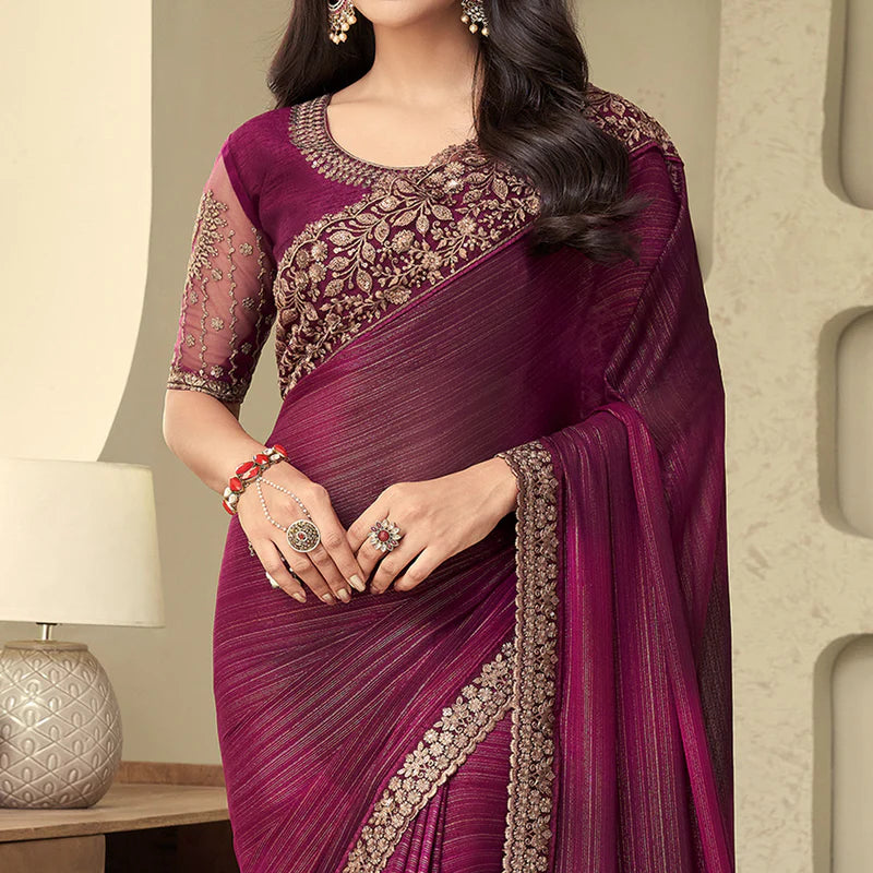 Floral burgundy designer saree