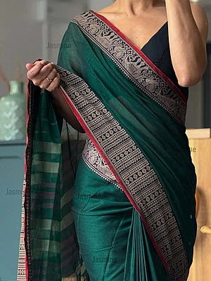 Bottle Green narayanpeth Mezadaise Cotton Saree