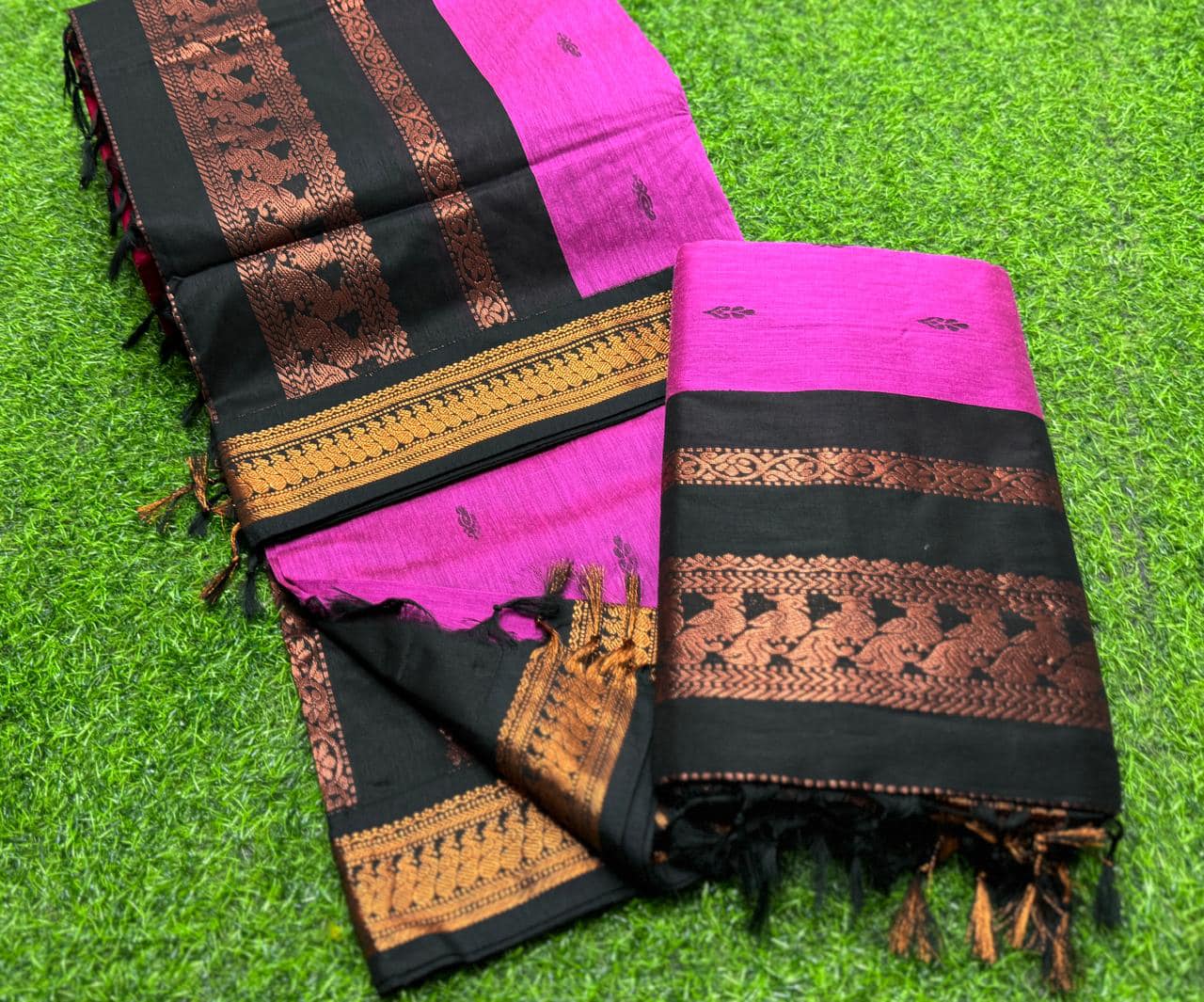 Pink and Black Kalyani Cotton Gadwal Saree UK