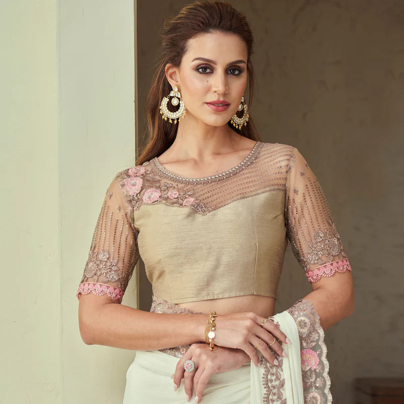 Off-white floral designer saree
