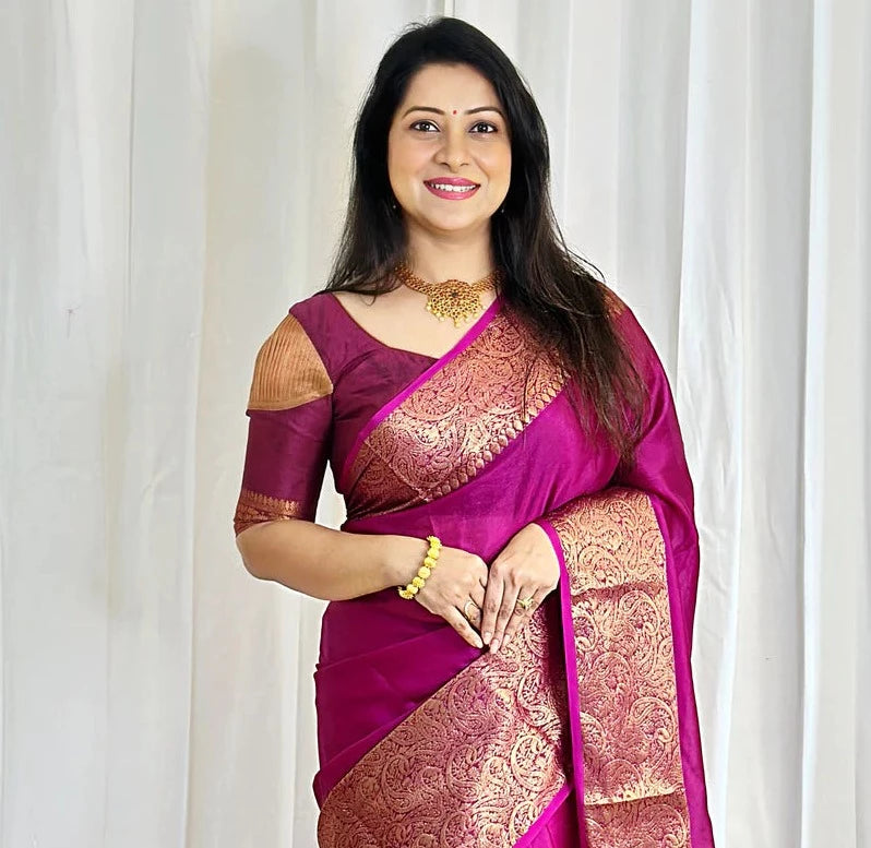 Semi banarasi warm silk - Rani pink