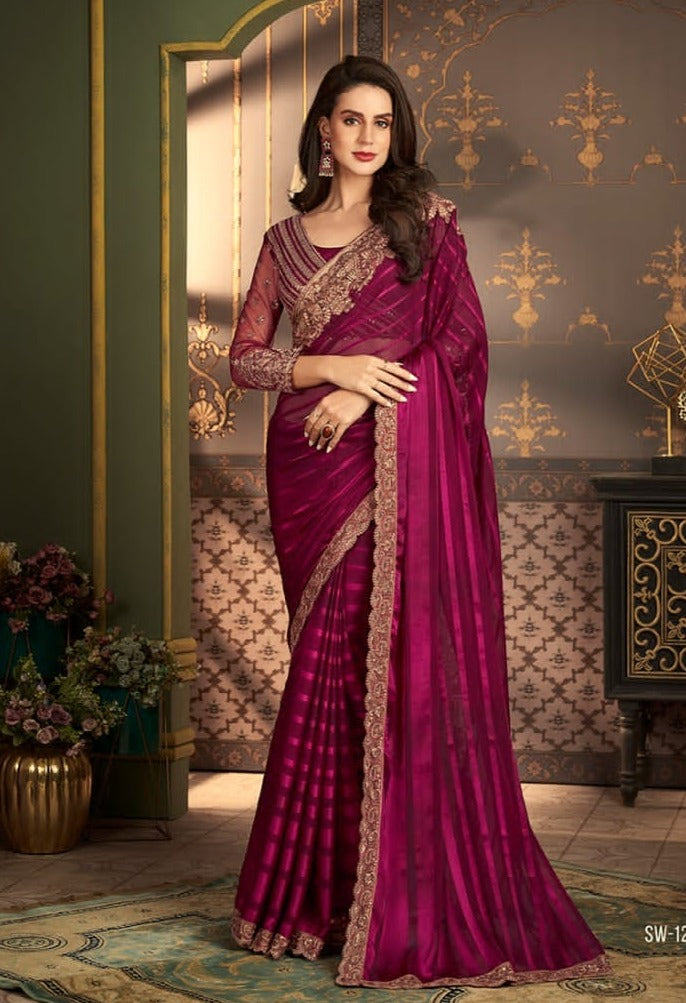 Magenta party wear saree