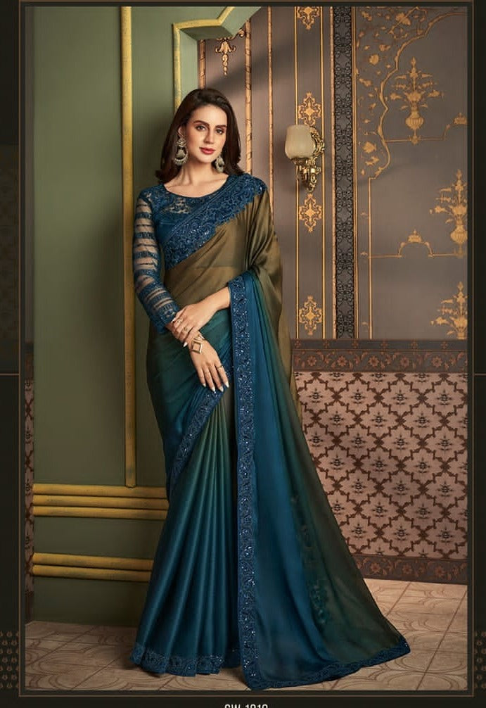 Beautiful blue shades designer partywear saree