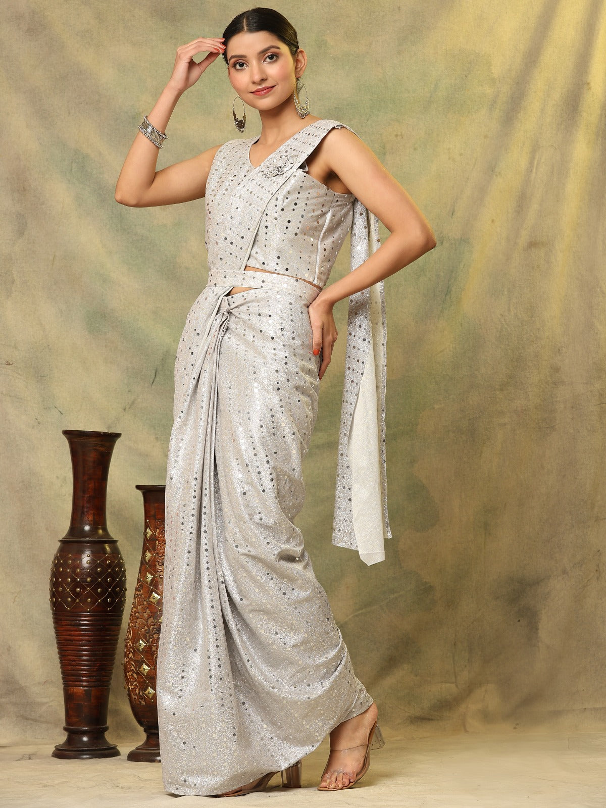 Shining silver One Minute Saree