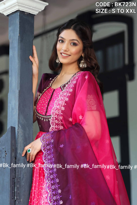 Mysore silk bandhani Anarkali gown