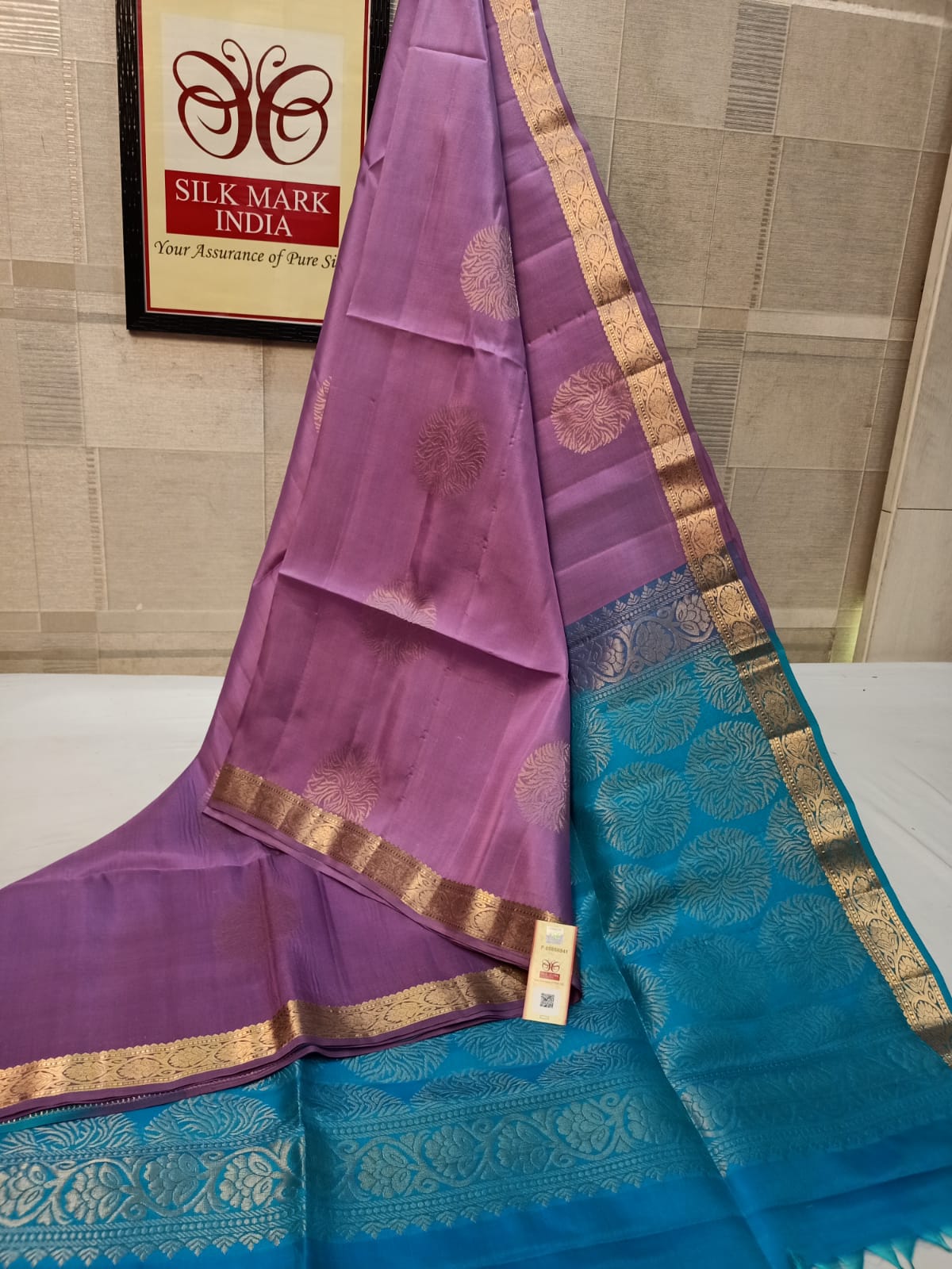 Onion pink and turquoise Kanchipuram soft silk saree
