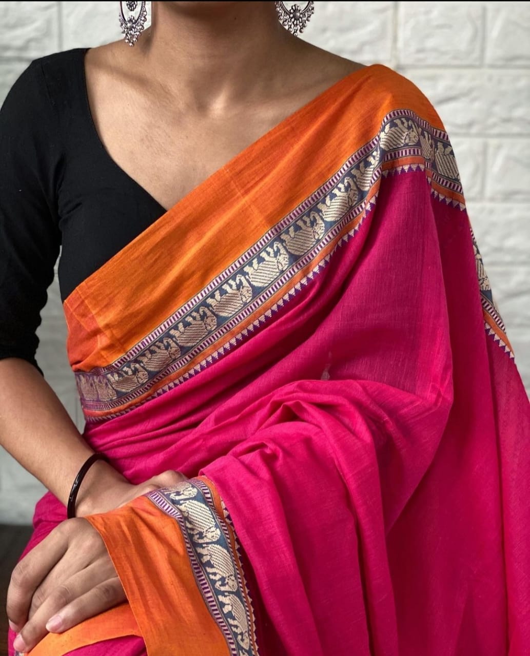 Dark Pink Pure Narayanpeth Mercerised Cotton Sarees