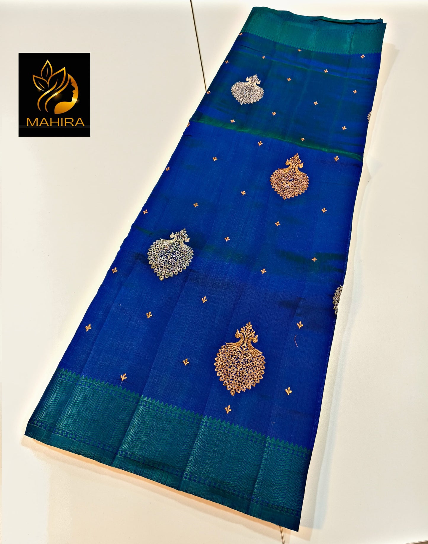 Blue - Dupion Silk embroidery saree
