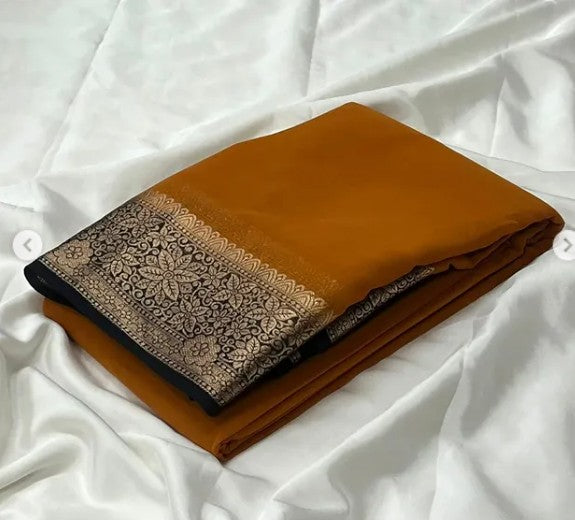 dun and brownish Premium Mysore Crepe Silk Saree with Contrast Border