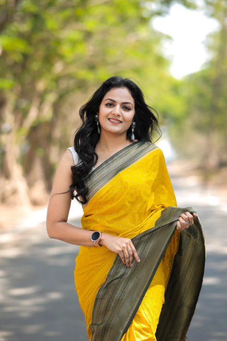 mustard yellow and forest green khadi georgette silk saree