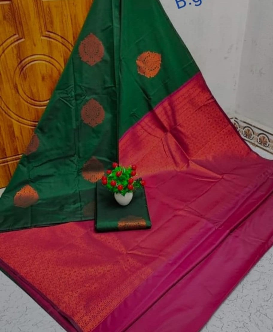Bottle green with Magenta soft silk saree