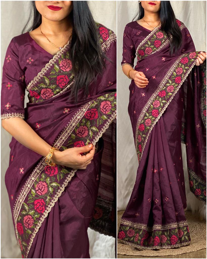 Ruhani silk Embroydory saree