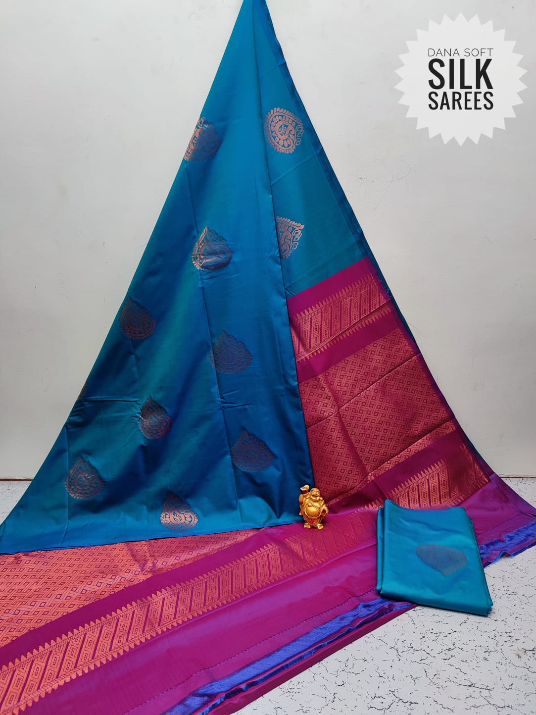 Blue and Magenta soft silk saree