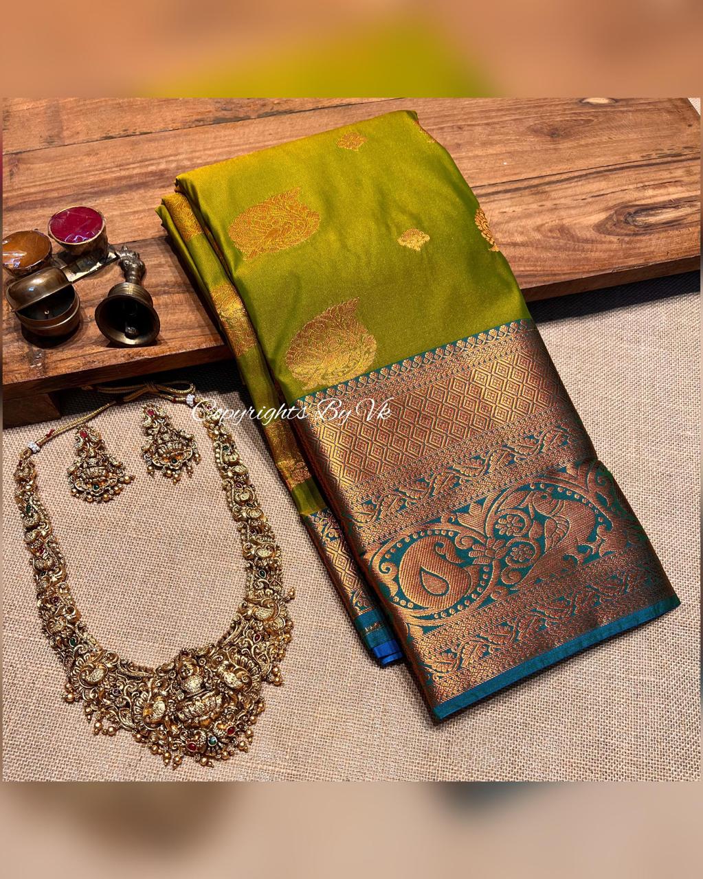 parrot green pattu saree
