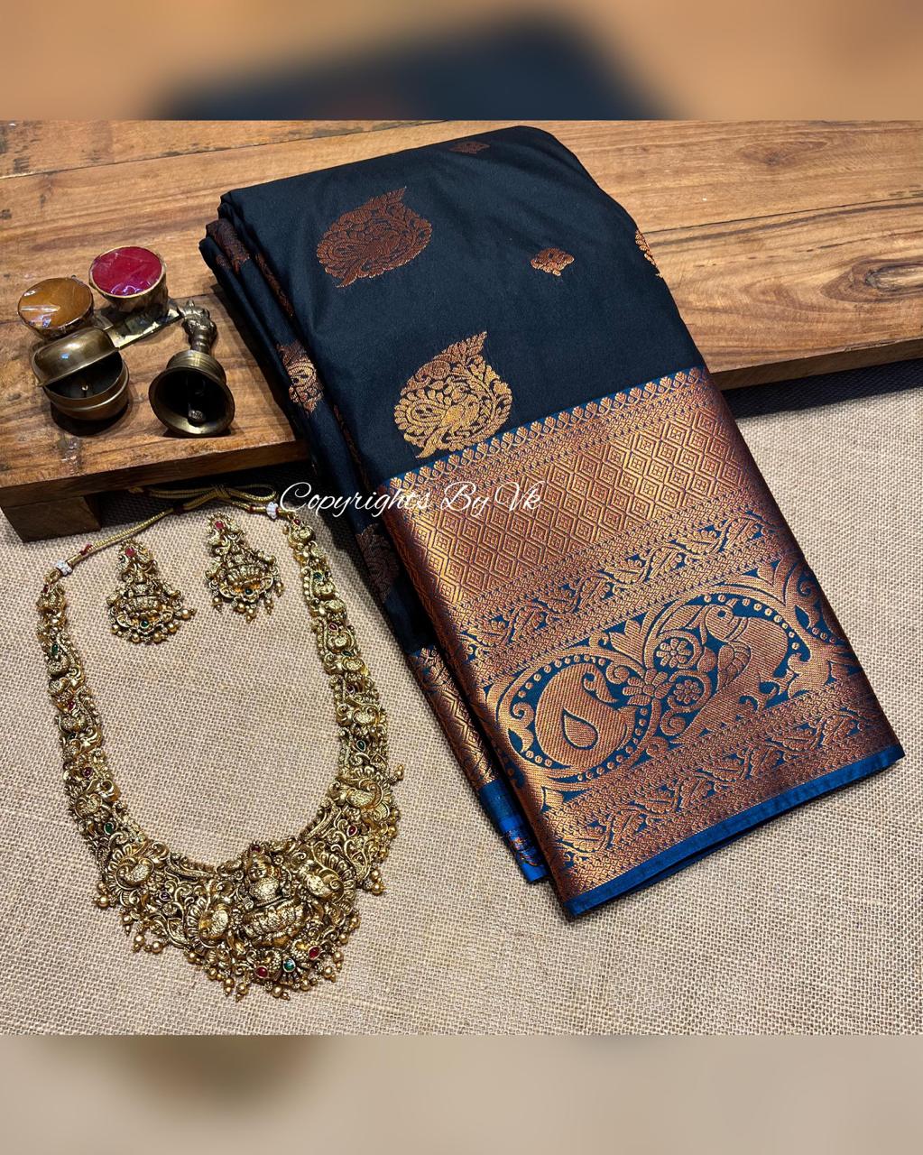 Navy blue pattu saree