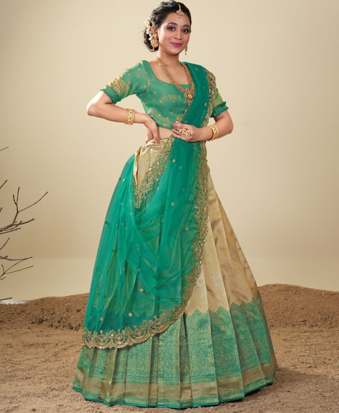 Pastel mint green halfsaree - pattu lehenga