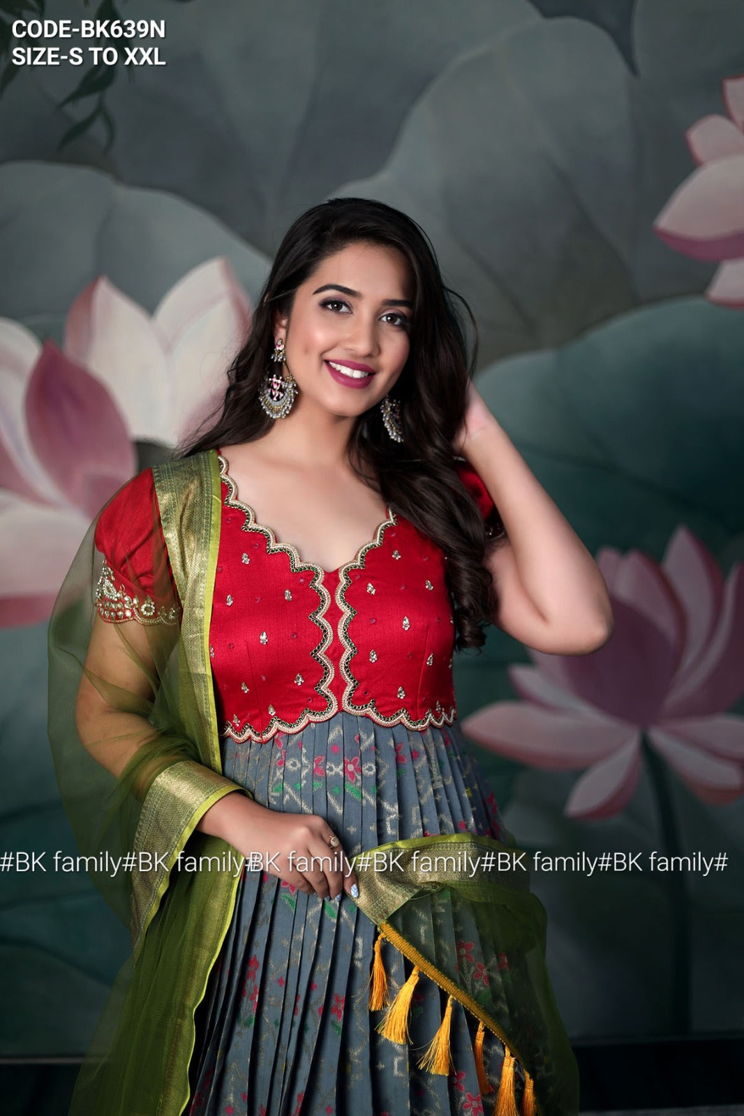 Grey and pink Pattu Gown