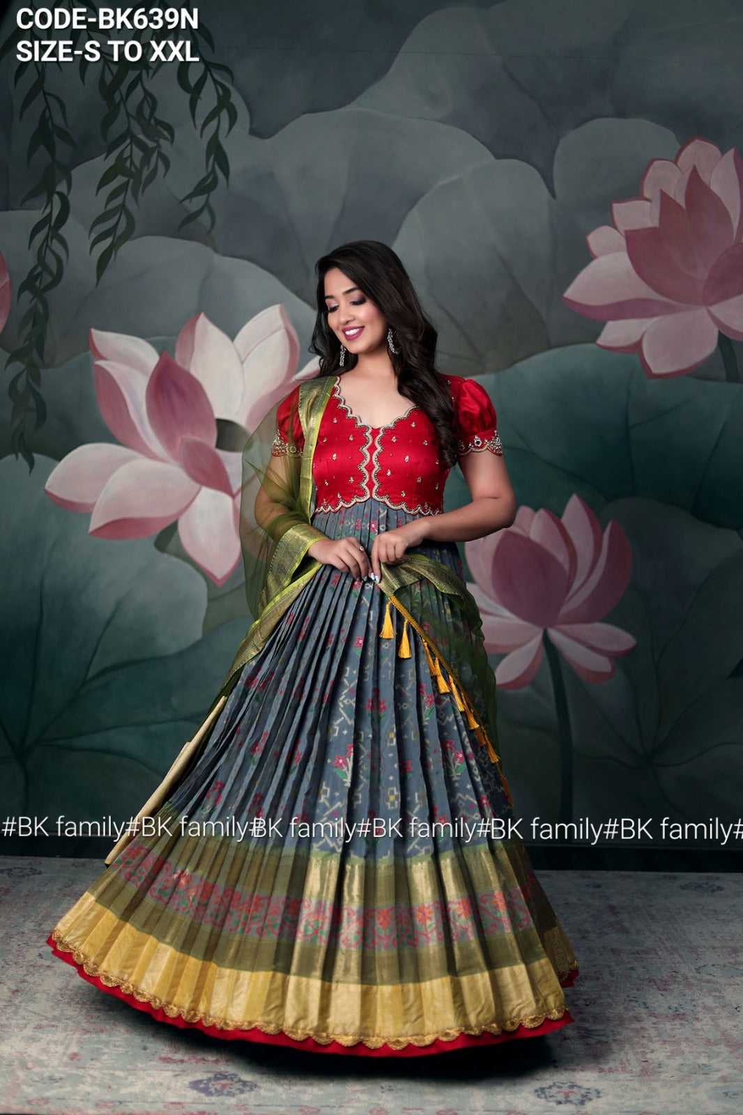 Grey and pink Pattu Gown