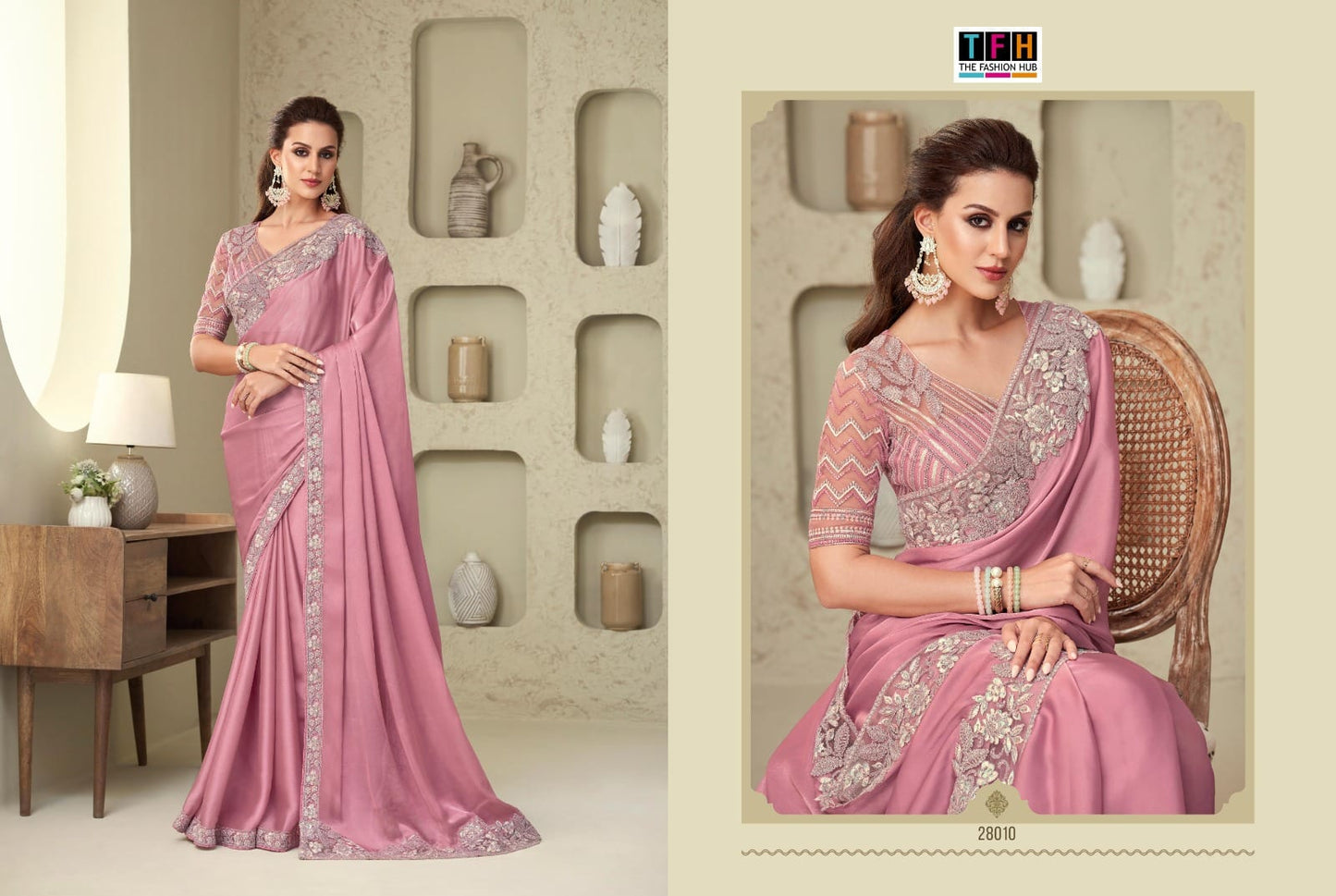 Dusty pink party wear saree