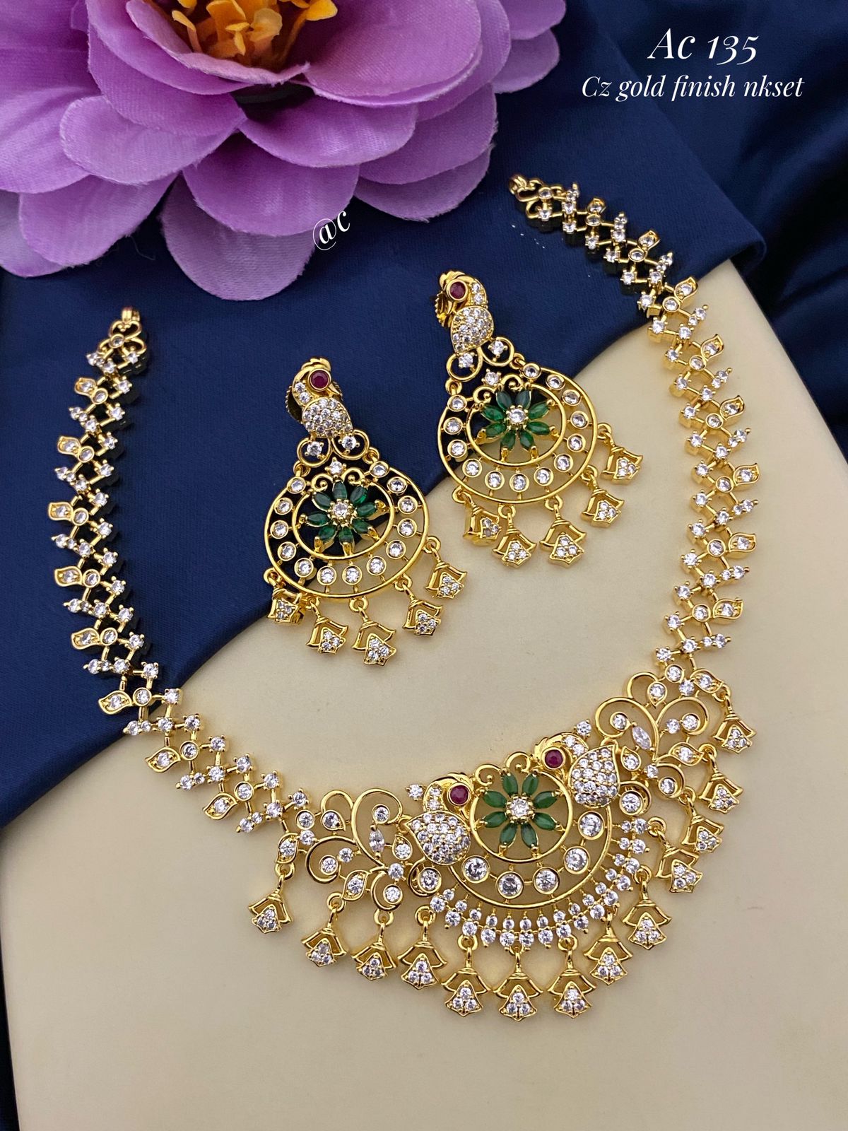 Gold plated cz stone necklace set