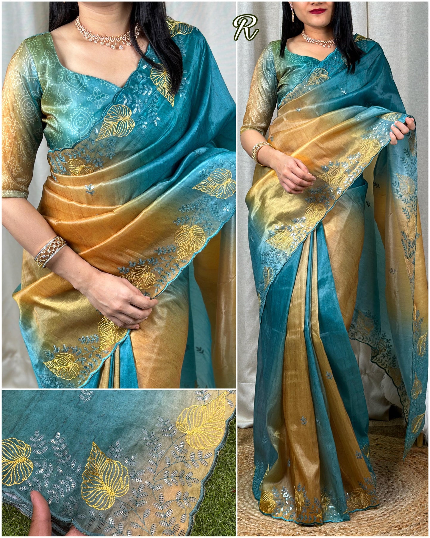 Cut work Organza party wear saree