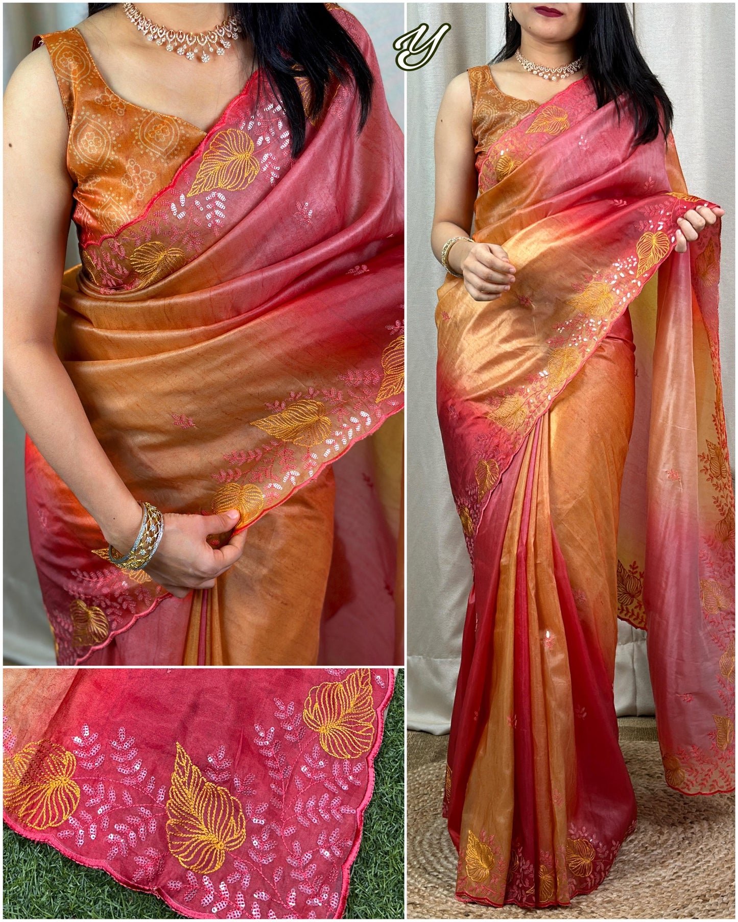 Cut work Organza party wear saree
