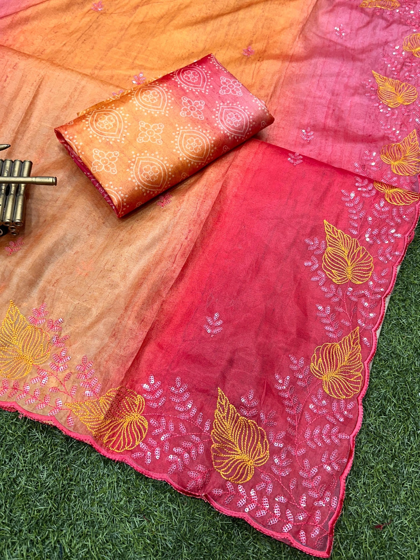 Cut work Organza party wear saree