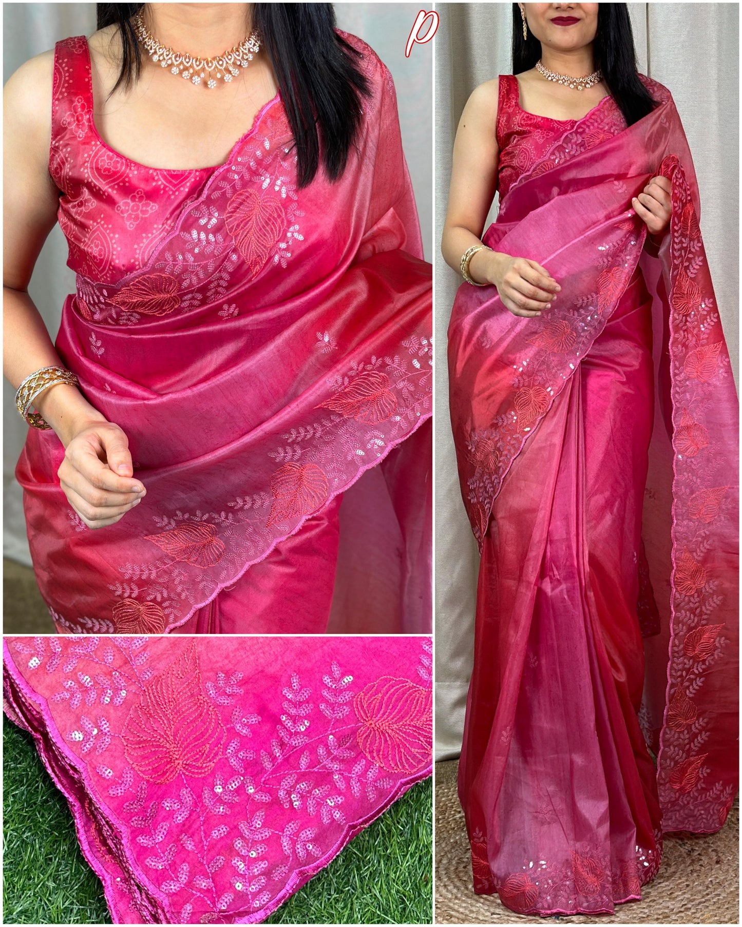 Cut work Organza party wear saree
