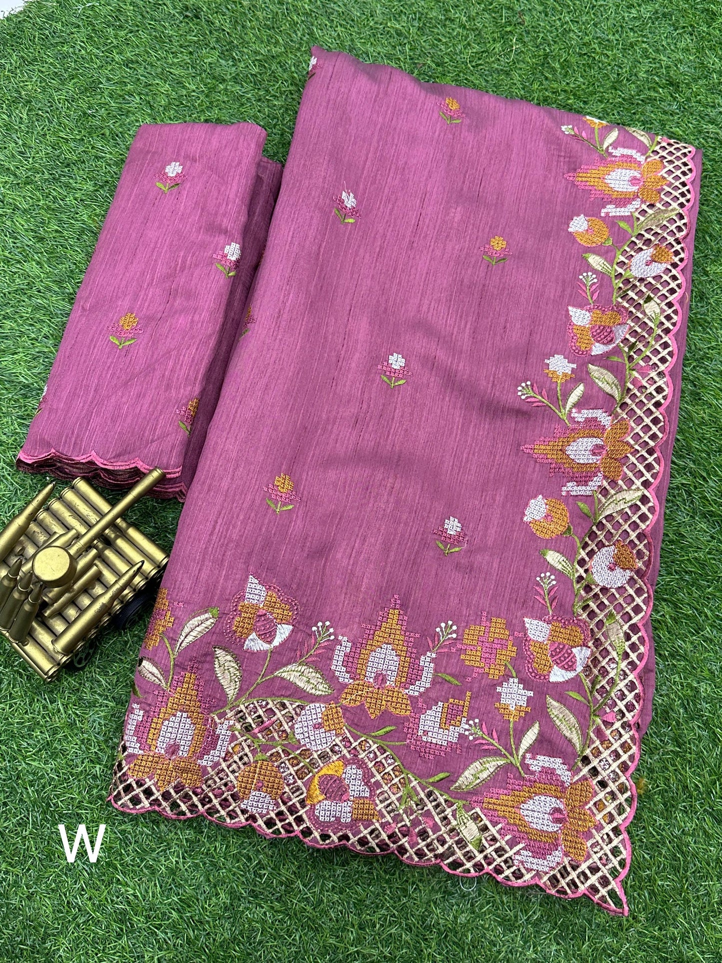 Partywear cut work pasta green saree
