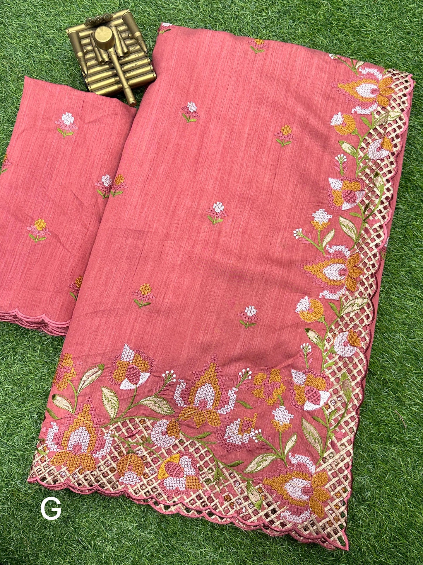 Partywear cut work pasta green saree