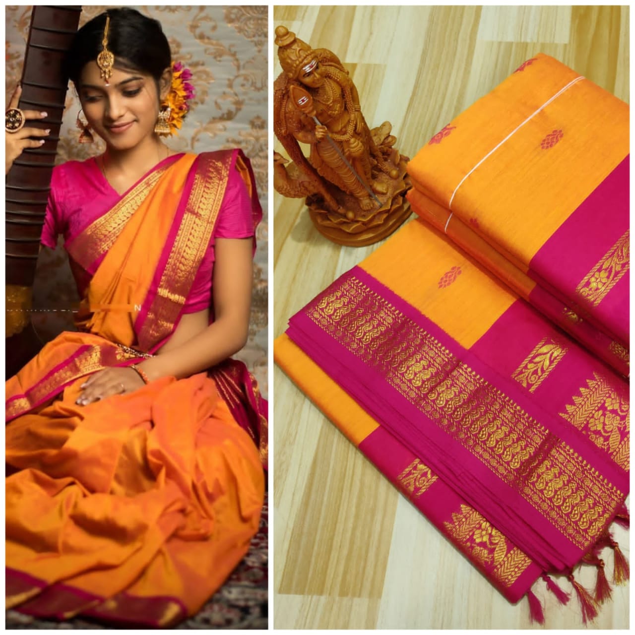 Prink and orange Kalyani cotton