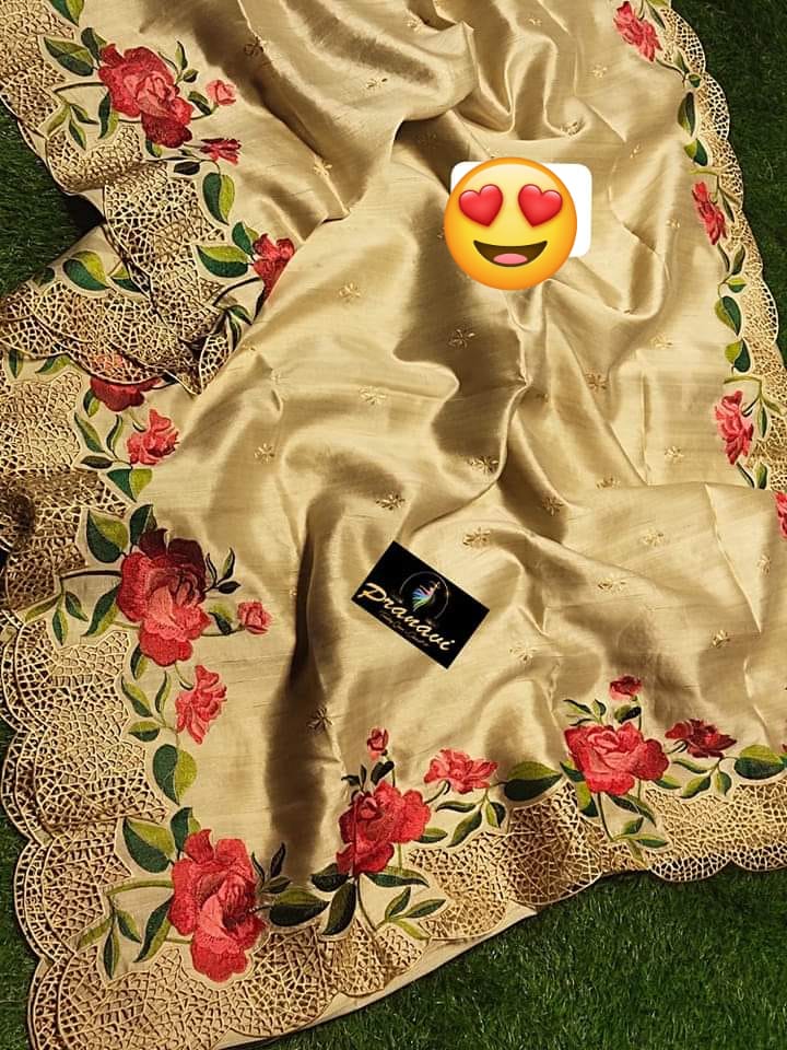 Row silk floral print cutwork saree