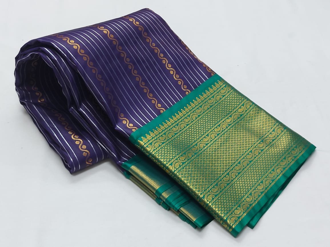 Navy blue and green pattu saree
