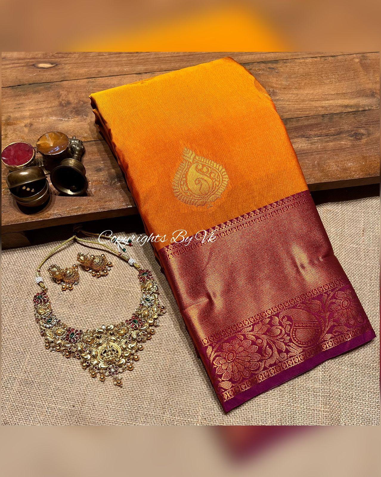 Pattu saree - Orange and Maroon
