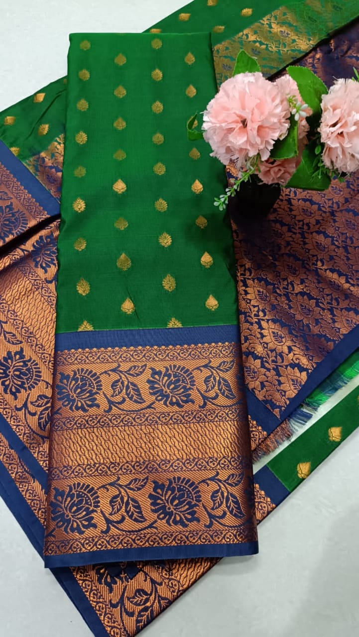 Green semi silk pattu saree