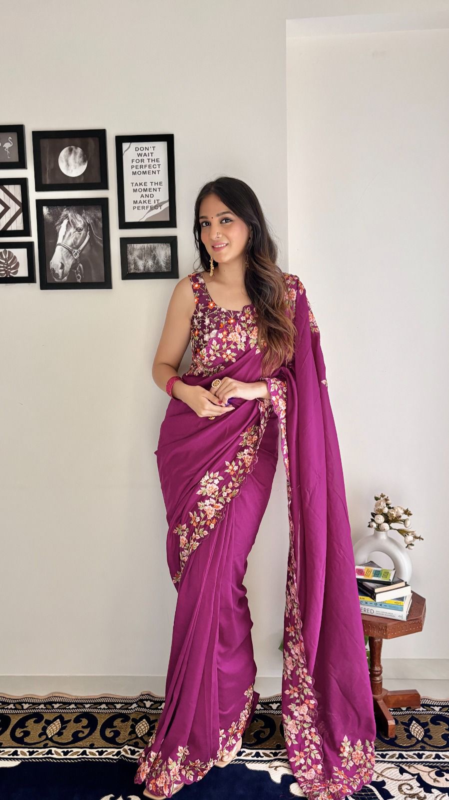Embroided Vichitra silk saree