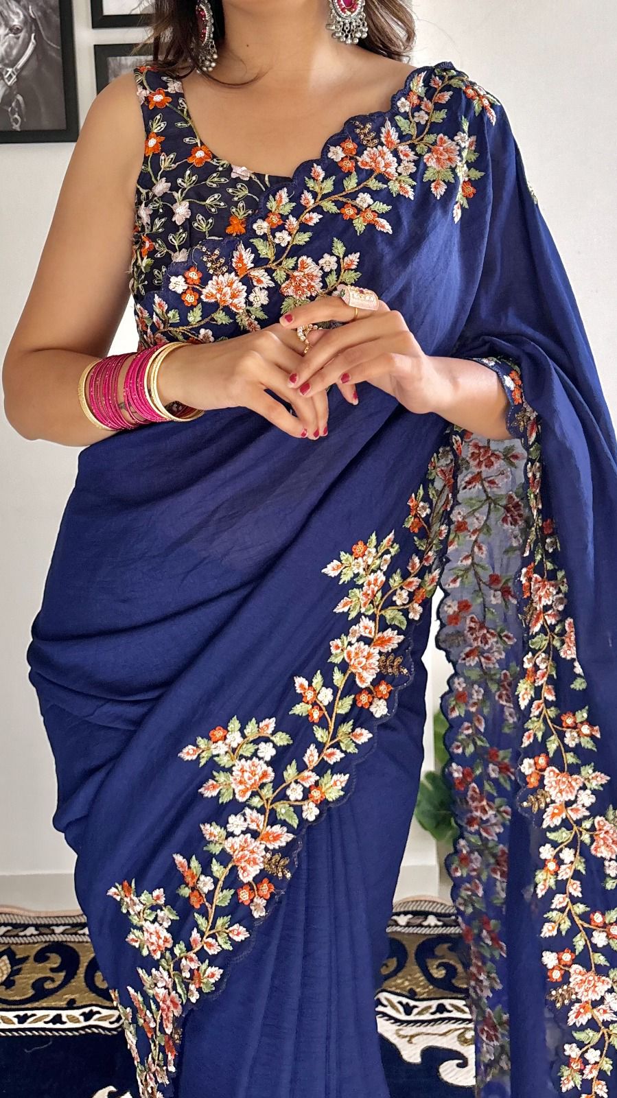 Embroided Vichitra silk saree