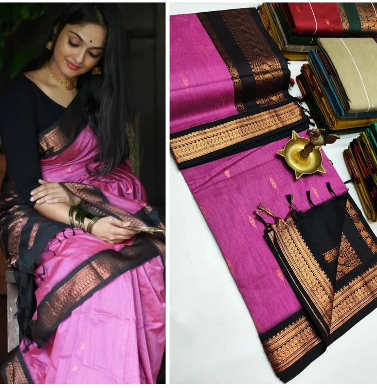 Pink and Black Kalyani Cotton Gadwal Saree UK