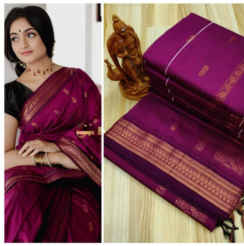 Lovely Purple Kalyani Cotton Gatwal Saree UK