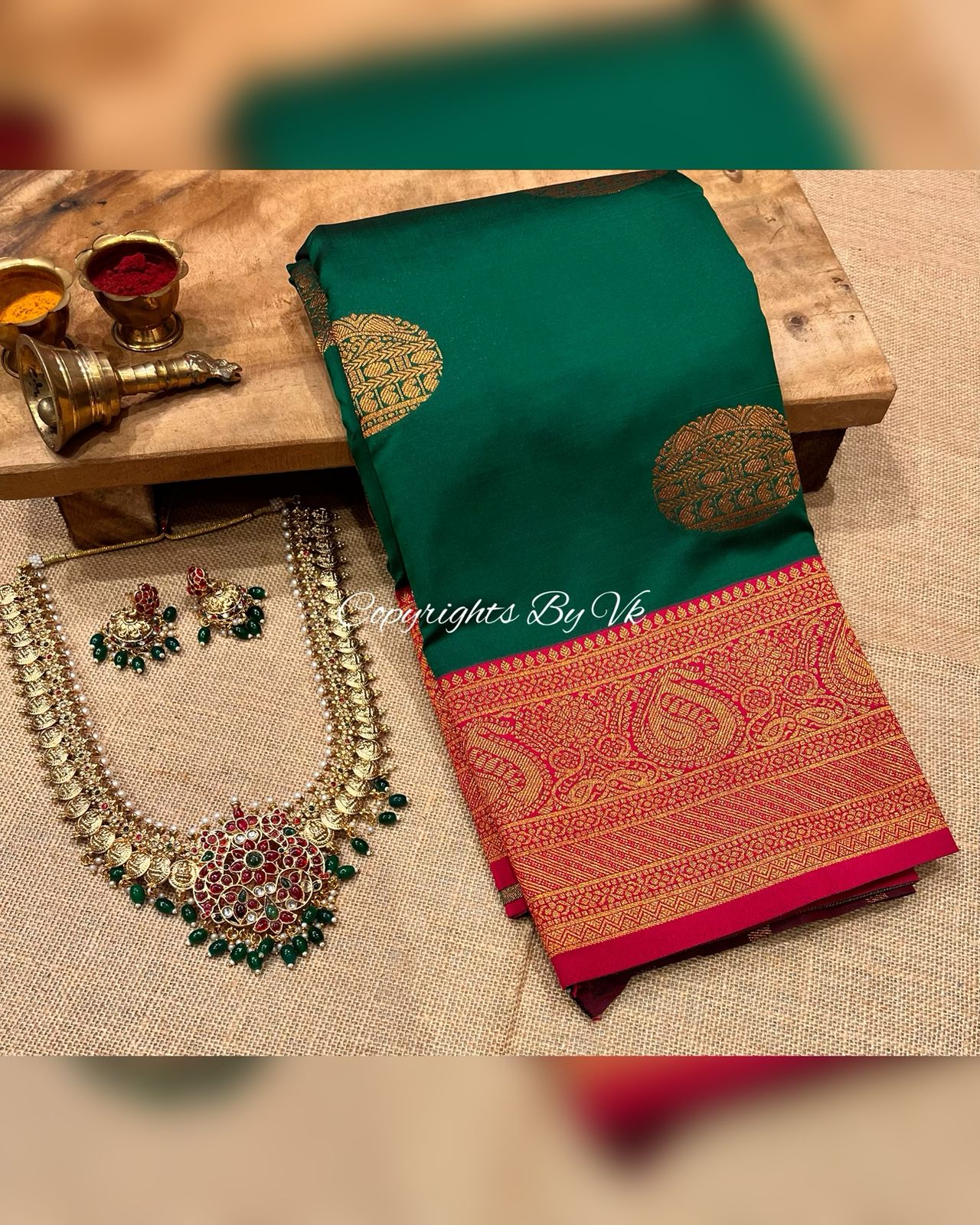 Luxury Green and Red Semi Silk saree