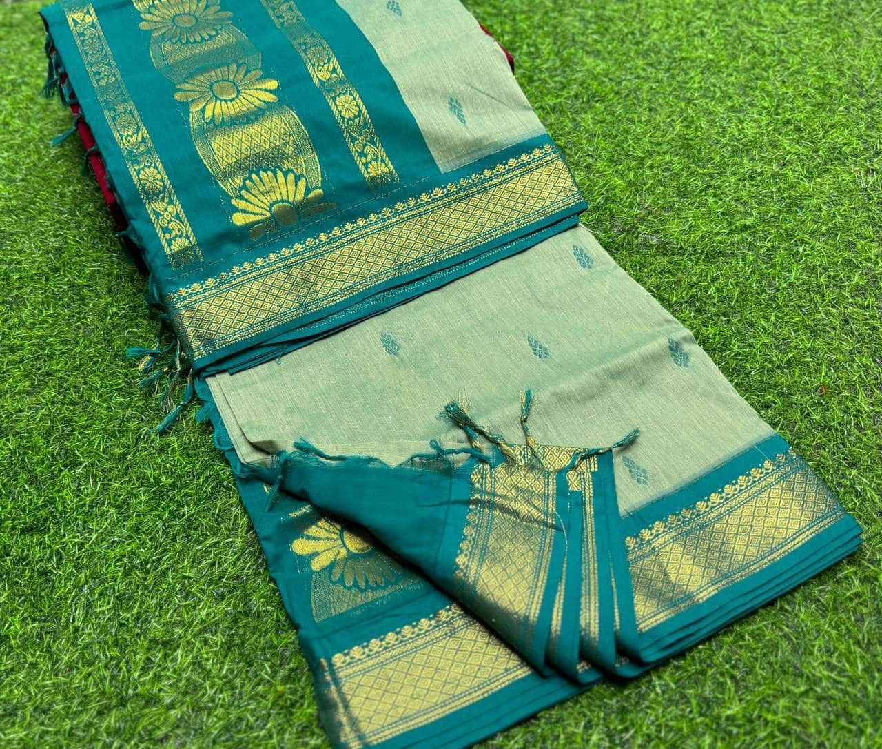 Kalyani Cotton Gatwal saree - sea blue