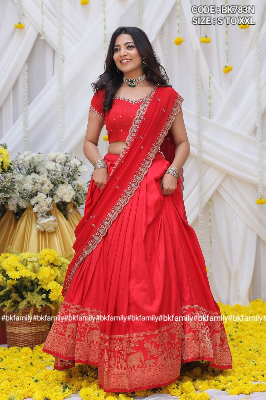 beautiful Maharani Half Saree Set in Red lehenga