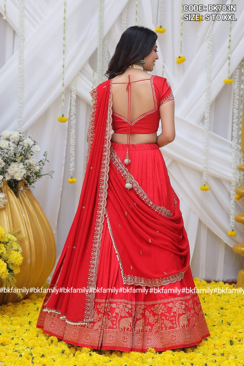 beautiful Maharani Half Saree Set in Red lehenga